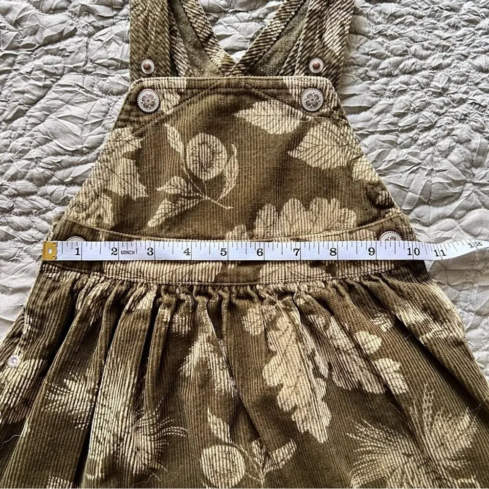 Baby Lulu Girls Jumper Dress 18M Olive Brown Corduroy Fall Leaf Pinecone